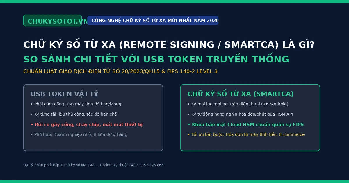 Chữ ký số từ xa (Remote Signing / HSM / SmartCA) là gì? So sánh chi tiết ưu nhược điểm với USB Token truyền thống mới nhất 2026