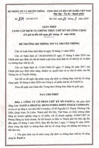16/GP-BTTTT Dịch vụ USB TOKEN - Giấy phép cung cấp dịch vụ chữ ký số FastCA