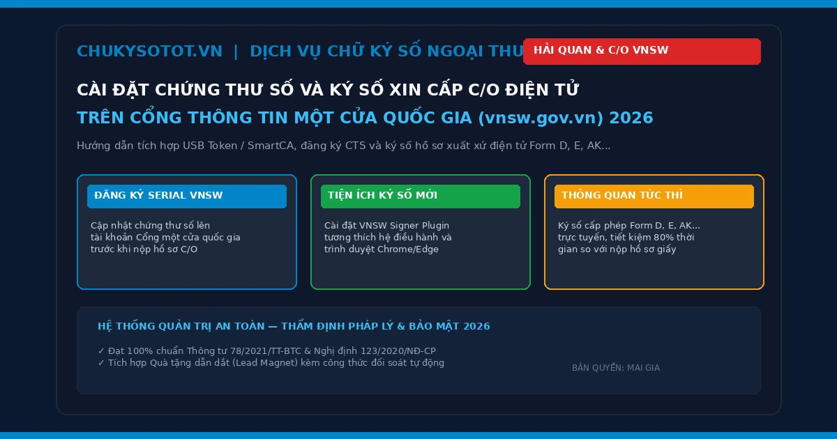 Cài đặt cấu hình chứng thư số và ký số xin cấp C/O điện tử trên Cổng VNSW mới nhất 2026