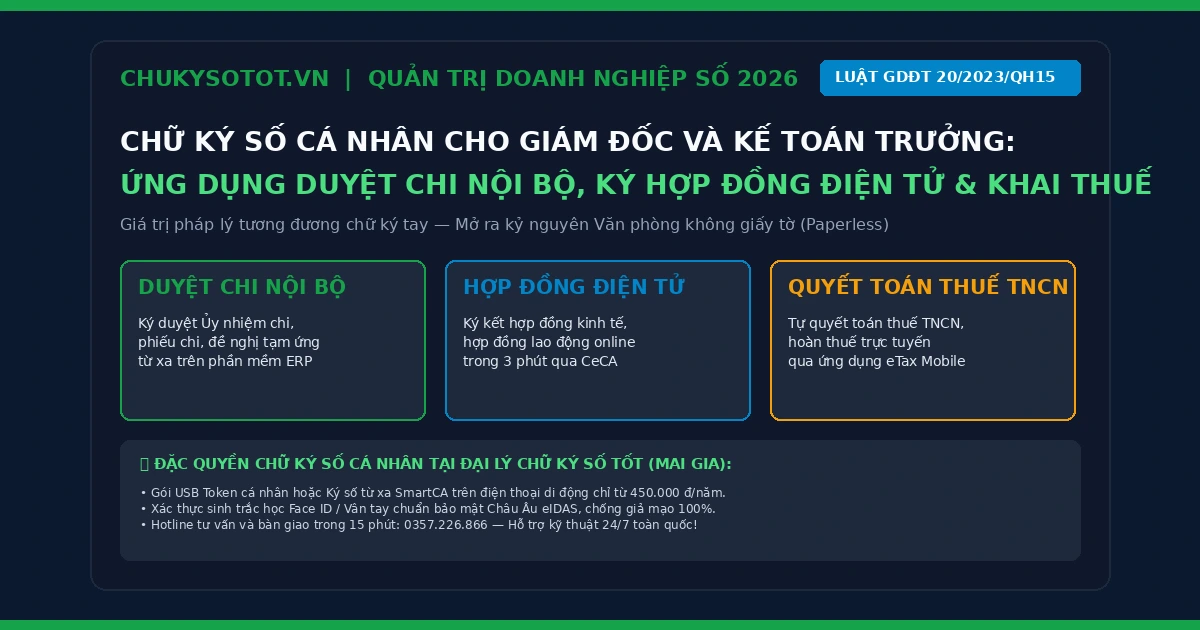 Chữ Ký Số Cá Nhân Cho Giám Đốc Và Kế Toán Trưởng: Ứng Dụng Trong Ký Số Phê Duyệt Nội Bộ, Ký Hợp Đồng Điện Tử Và Khai Thuế TNCN Mới Nhất 2026