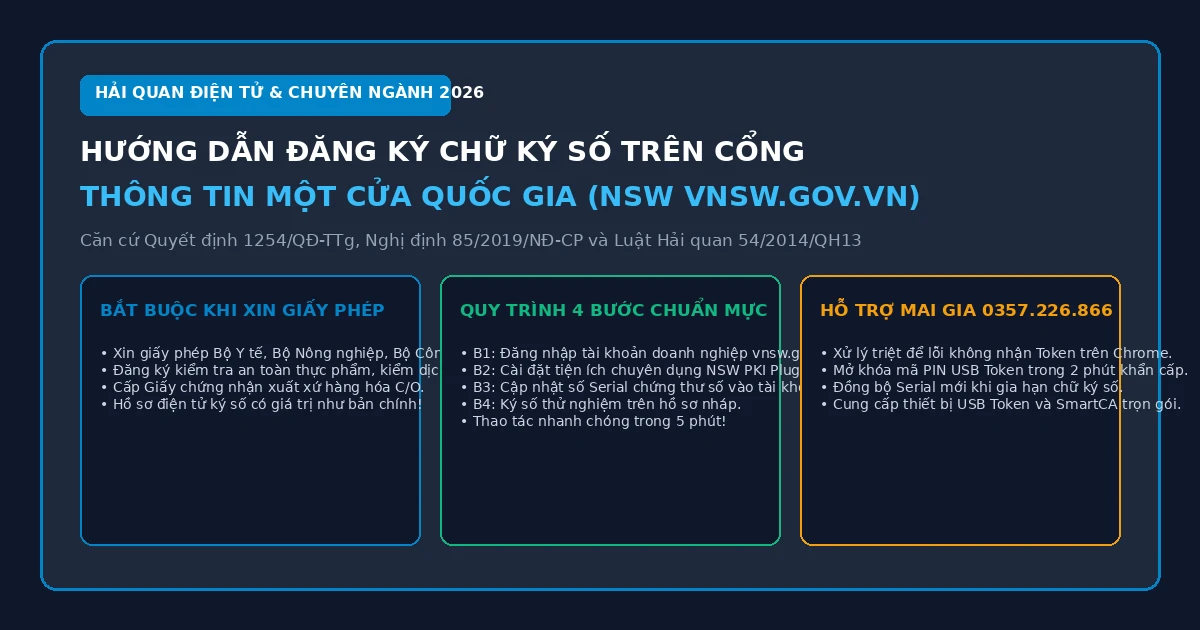 Hướng dẫn đăng ký chữ ký số trên Cổng thông tin một cửa quốc gia NSW phục vụ xin giấy phép xuất nhập khẩu chuyên ngành