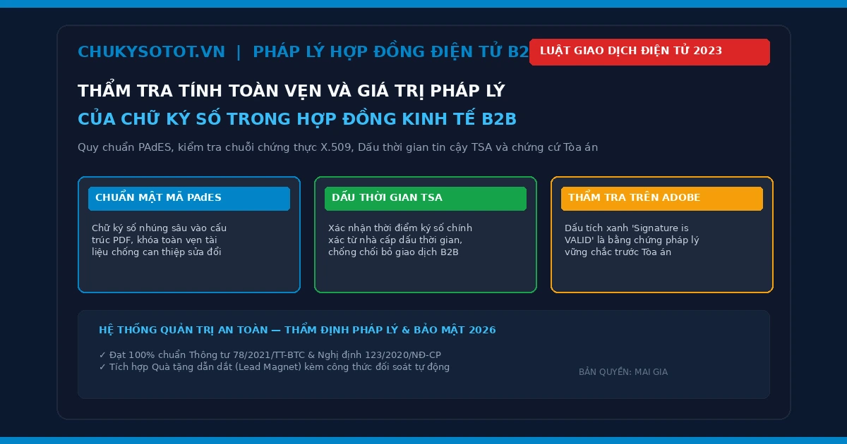 Thẩm tra tính toàn vẹn và giá trị pháp lý của chữ ký số trong hợp đồng kinh tế B2B 2026