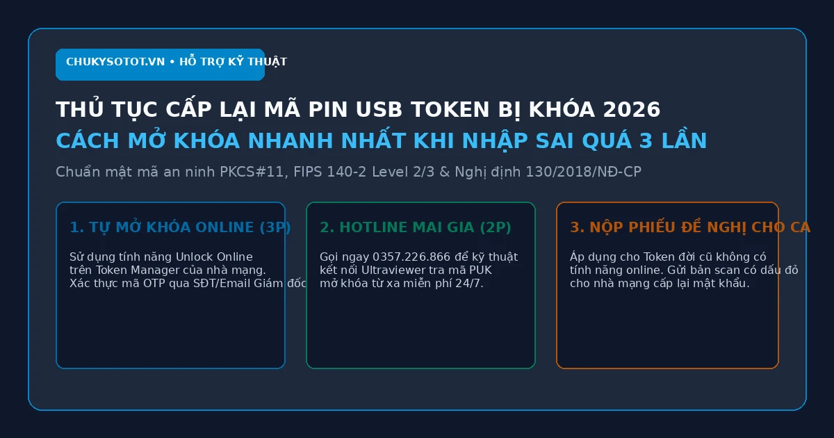 Thủ tục cấp lại mã PIN USB Token chữ ký số khi bị khóa do nhập sai quá 3 lần